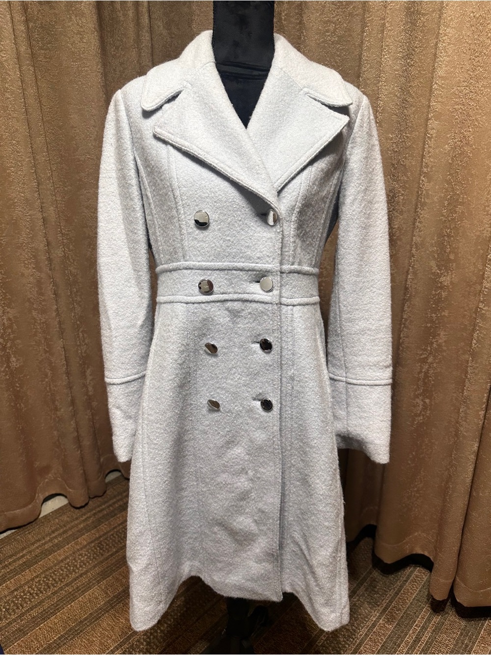 GUESS ice blue double-breasted wool-blend trench coat